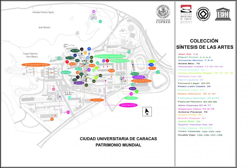 Plano de ubicación de las Obras de Arte de la Ciudad Universitaria de Caracas. Referencia: Plano de Ubicación de las Obras de Arte de la Ciudad Universitaria de Caracas. Elaborado por Shyrley Pineda.