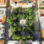 Vista aérea de la plaza Bolívar de Mérida, Venezuela, en horas del día.