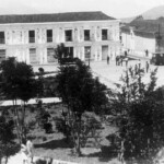 Vista de la plaza Bolívar de Mérida desde la esquina oeste, cerca de 1929. Mérida, Venezuela.