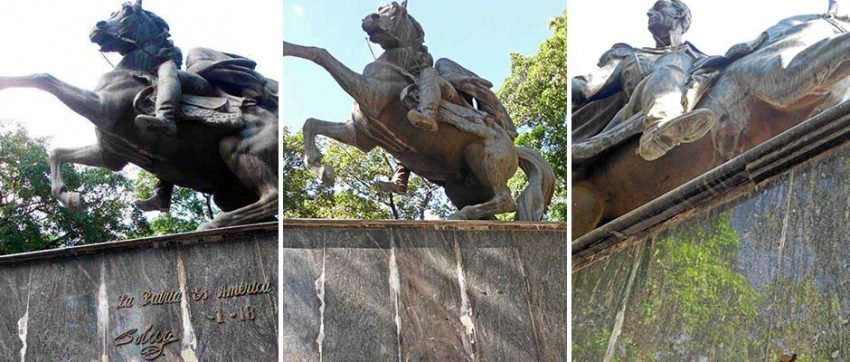 Los 4 escudos, las frases, la espada y los estribos de bronce se han llevado del monumento al Libertador en su plaza de San Antonio del Táchira.