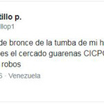 Usuario de Twitter denunciando el robo de la placa de bronce de su hijo muerto. noviembre de 2016. Patrimonio venezolano bajo acoso de la mafia del bronce.