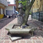 Jardinera del monumento a José Rafael Pulido Méndez usada como depósito de basura. Patrimonio cultural de la ciudad de Mérida, Venezuela.