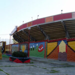 El teleférico y otras estampas de la ciudad de Mérida en la Plaza de Toros Román Eduardo Sandia, patrimonio cultural del estado Mérida, Venezuela..