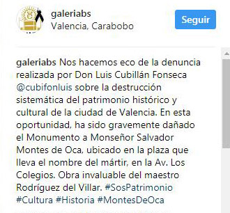 Reacción del equipo de Galeria Braulio Salazar ante la denuncia, 12 de agosto 2017. Patrimonio cultural de Venezuela en peligro.